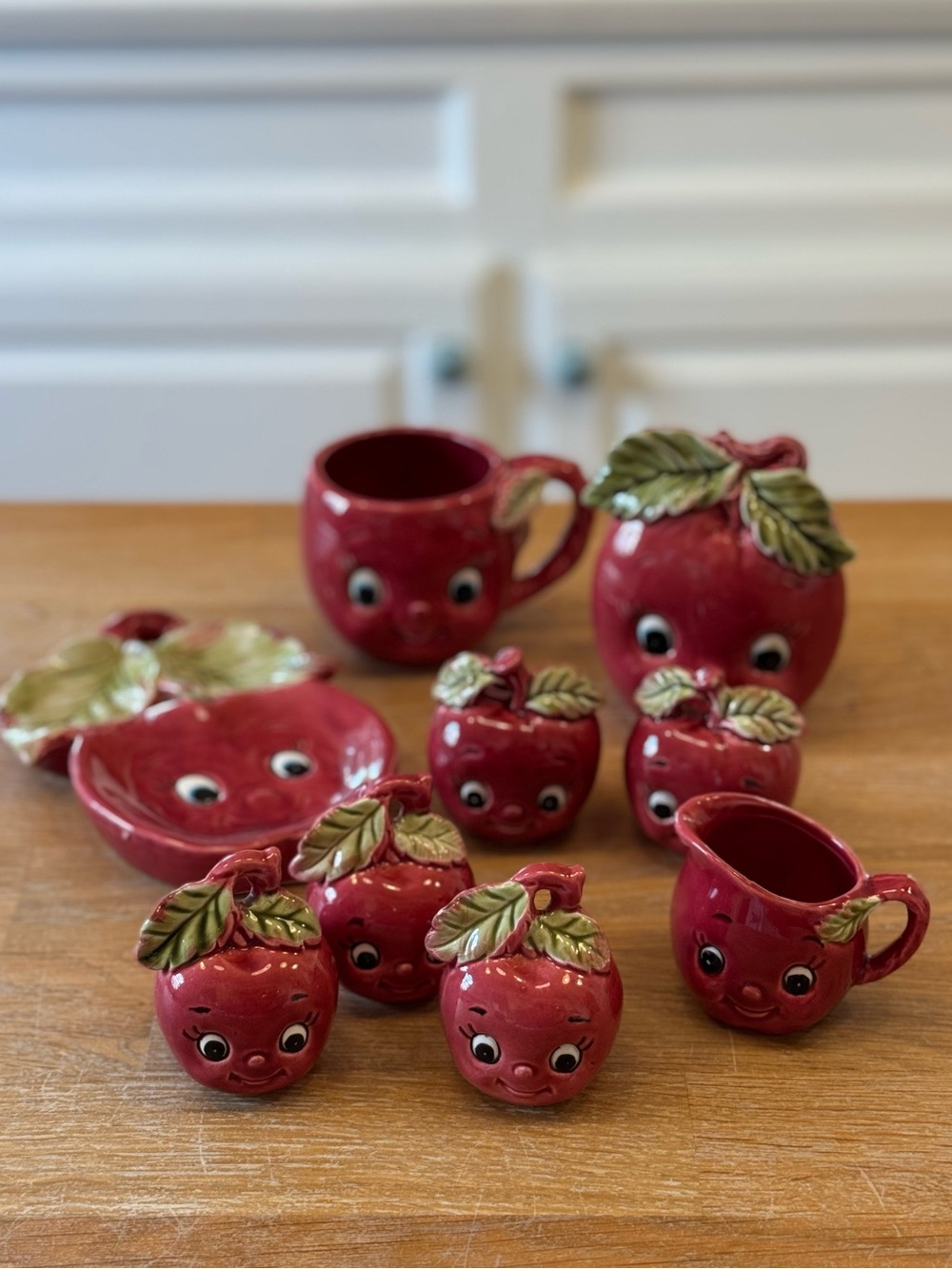 🍎✨ Vintage Enesco Anthropomorphic Apple Kitchen Set | 8pc